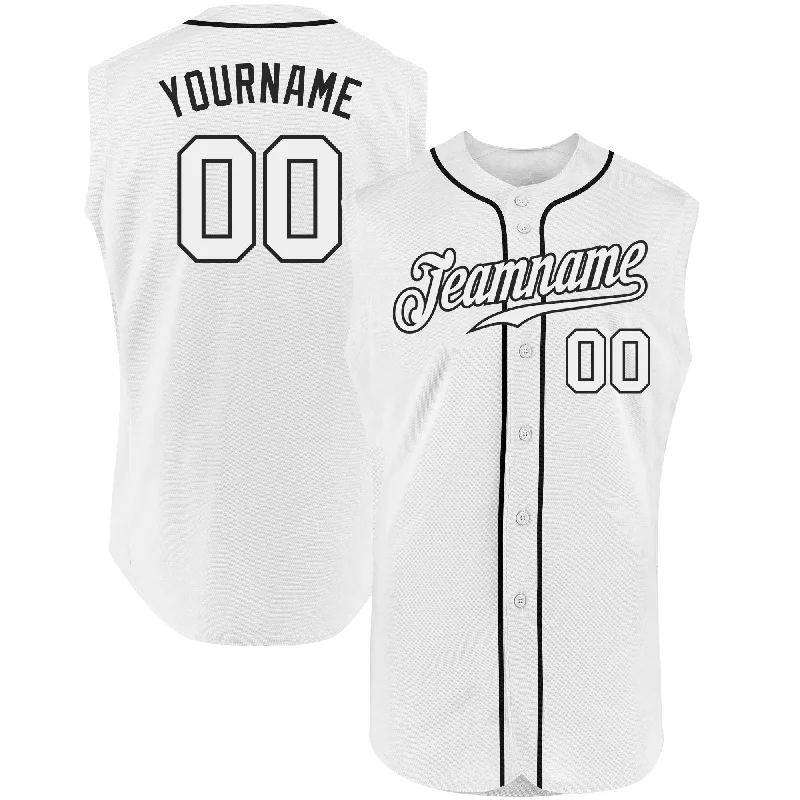 Personalized Baseball Jerseys For Groups-Custom White White-Black Authentic Sleeveless Baseball Jersey