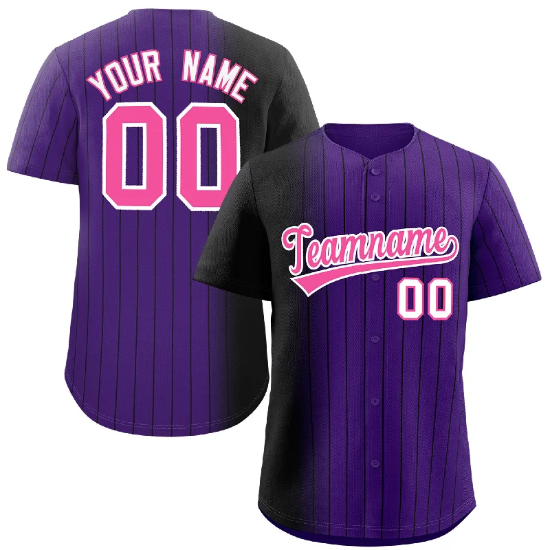 Custom Baseball Jerseys For Team Fundraisers-Custom Purple Black Pinstripe Personalized Gradient Authentic Baseball Jersey