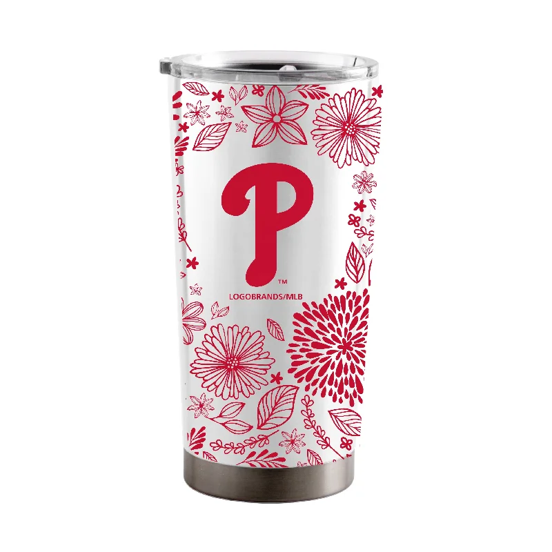 Personalized Team Mugs For Groups-Philadelphia Phillies 20oz Botanical Stainless Steel Tumbler