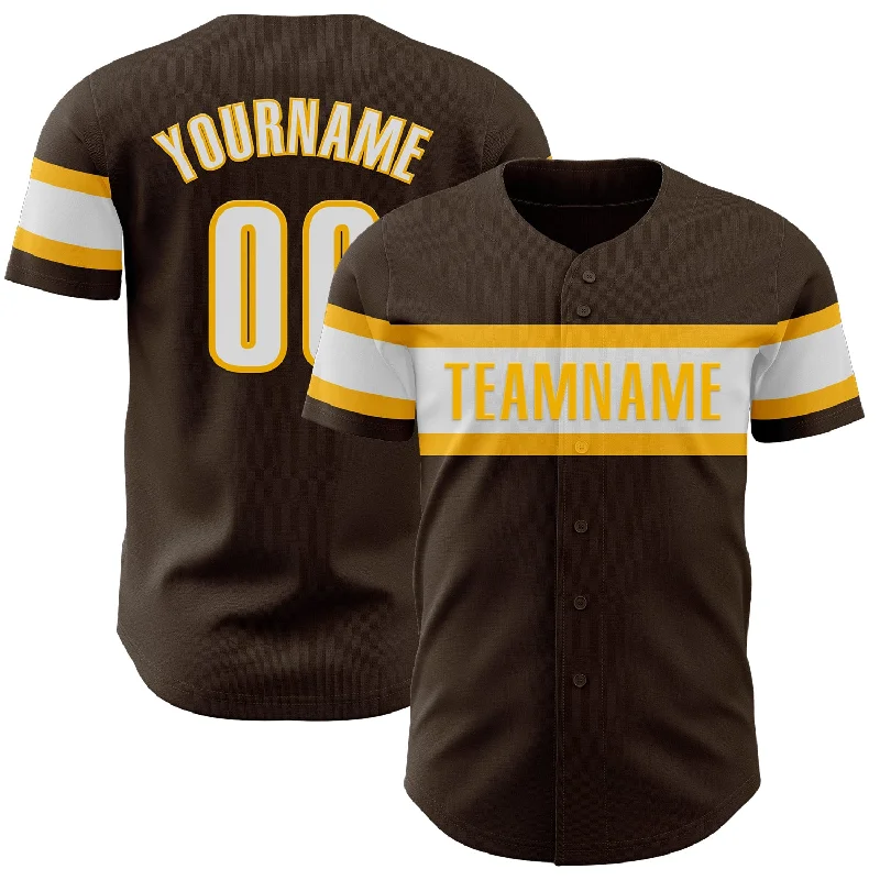 Custom Baseball Jerseys For Sponsorship & Promotion-Custom Brown White-Gold Authentic Baseball Jersey