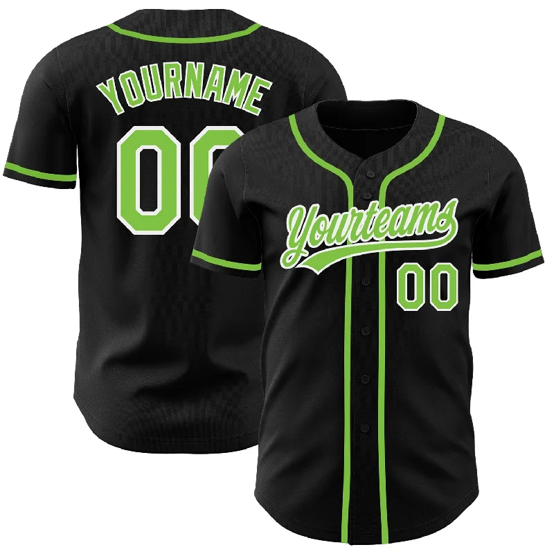 Personalized Baseball Jerseys For High School Leagues-Custom Black Neon Green-White Authentic Baseball Jersey