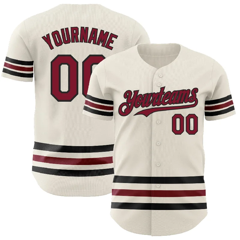 Personalized Baseball Jerseys For Family Events-Custom Cream Crimson-Black Line Authentic Baseball Jersey