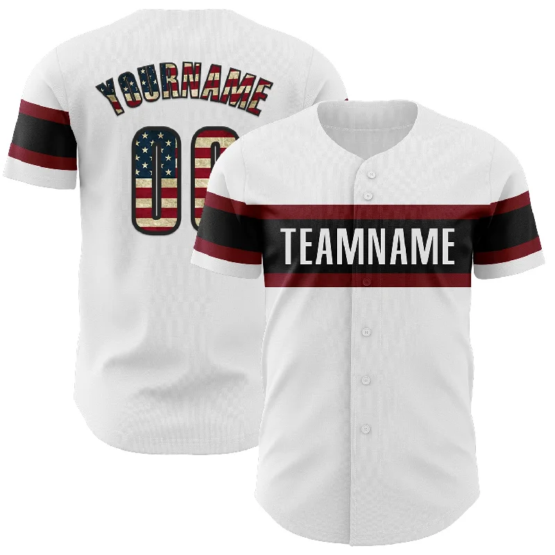 Baseball Jerseys For Alumni Teams-Custom White Vintage USA Flag Black-Maroon Authentic Baseball Jersey