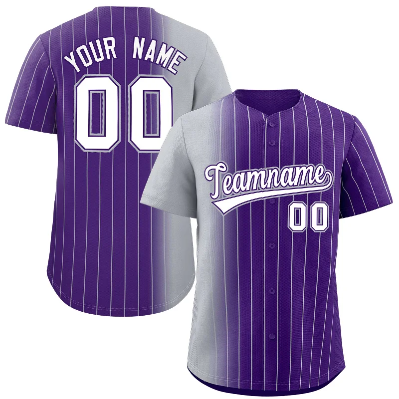 Personalized Baseball Jerseys For Birthday Gifts-Custom Purple Gray Pinstripe Personalized Gradient Authentic Baseball Jersey