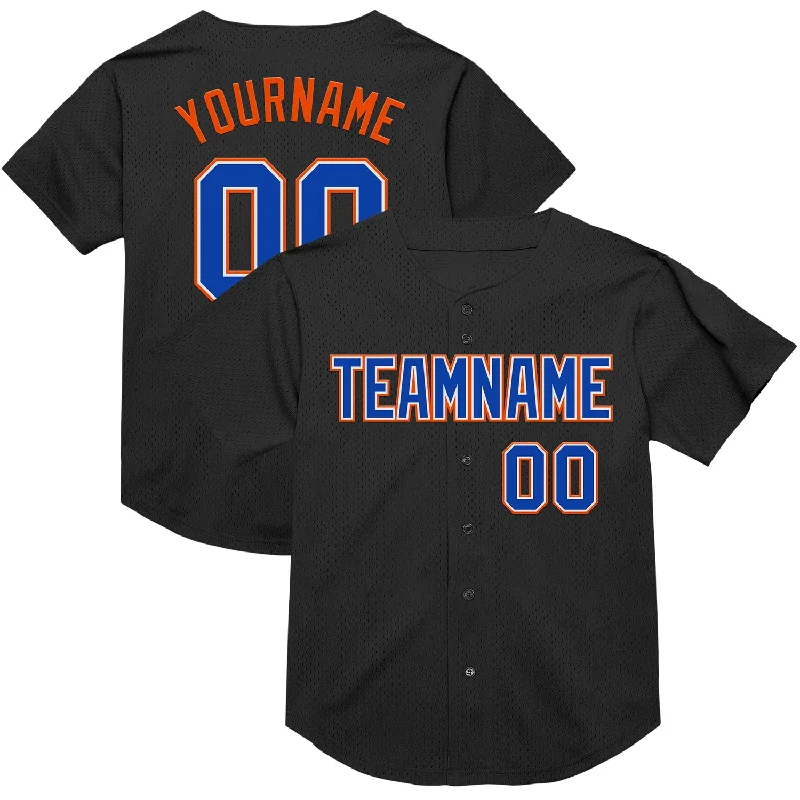 Custom Baseball Jerseys For Large Group Orders-Custom Black Royal-Orange Mesh Authentic Throwback Baseball Jersey