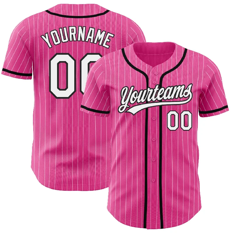 Custom Baseball Jerseys For Schools-Custom Pink White Pinstripe White-Black Authentic Baseball Jersey