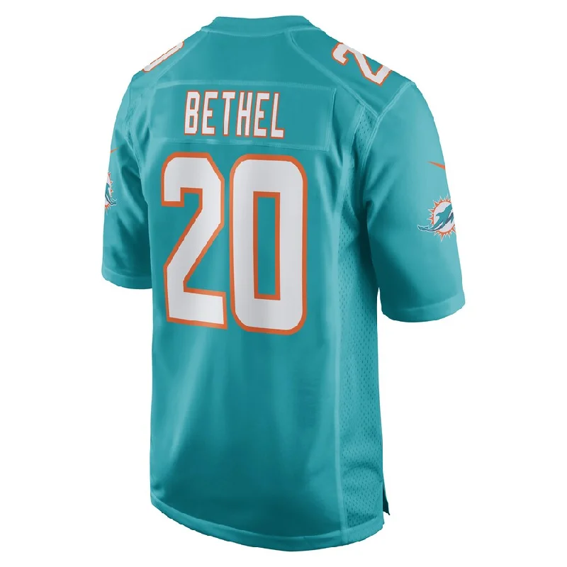 Rugby Jerseys For Gift Giving-M.Dolphins #20 Justin Bethel Aqua Game Player Jersey Stitched American Football Jerseys