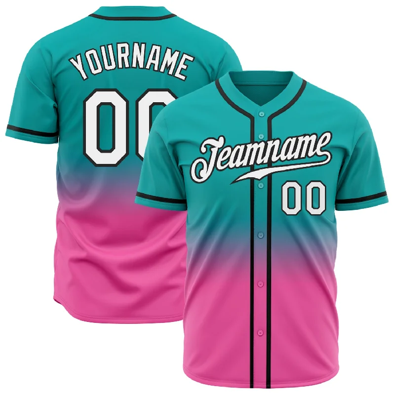 Baseball Jerseys With Embroidered Team Logos-Custom Aqua White Pink-Black Authentic Fade Fashion Baseball Jersey