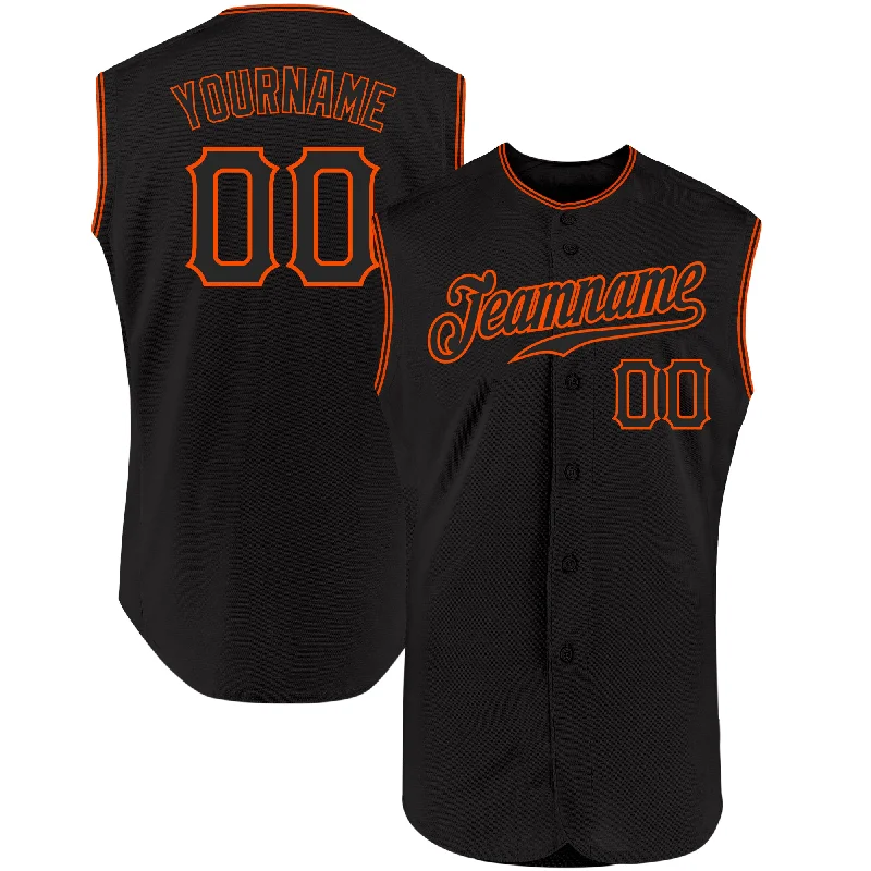 Baseball Jerseys With Embroidered Text-Custom Black Black-Orange Authentic Sleeveless Baseball Jersey