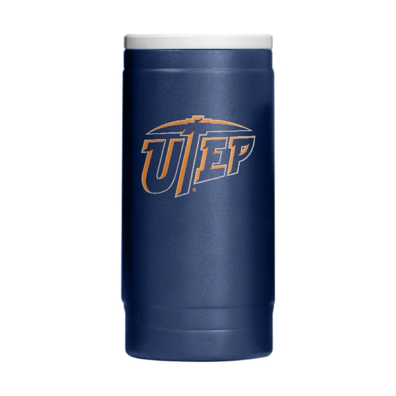 Custom Team Mugs With Personalized Artwork-UTEP 12oz Flipside Powder Coat Slim Can Coolie