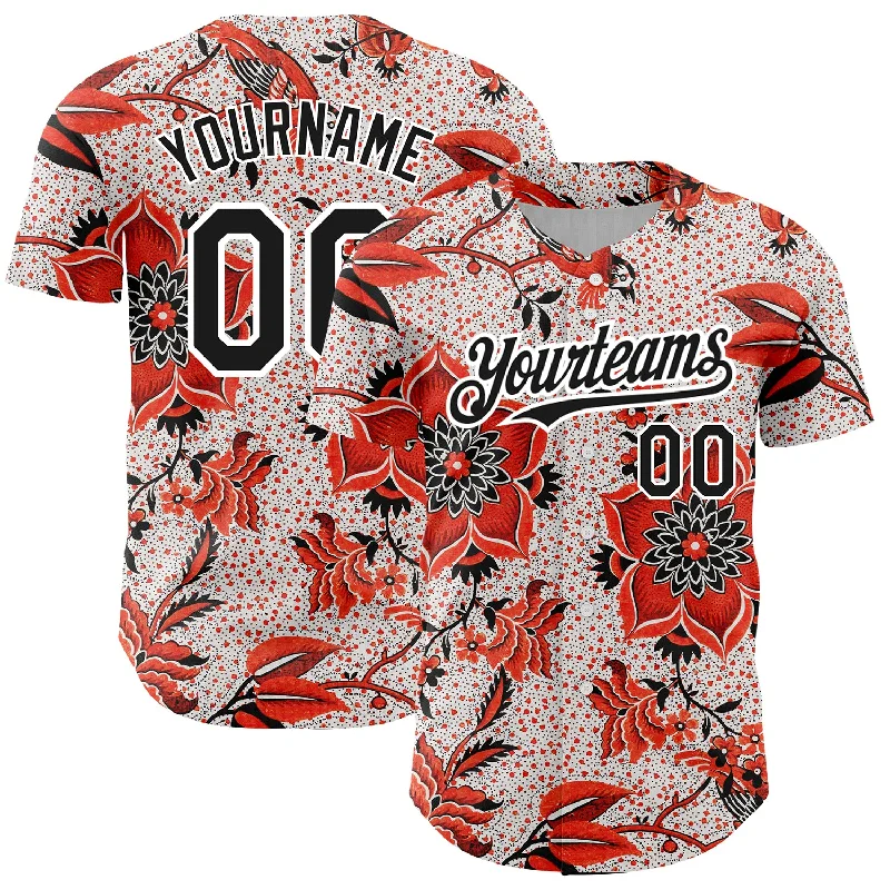 Custom Baseball Jerseys With Player Names & Numbers-Custom Red Black-White 3D Pattern Design Northeast China Big Flower Authentic Baseball Jersey