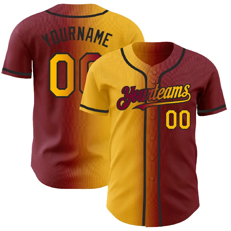 Custom Baseball Jerseys For Local Leagues & Clubs-Custom Maroon Gold-Black Authentic Gradient Fashion Baseball Jersey