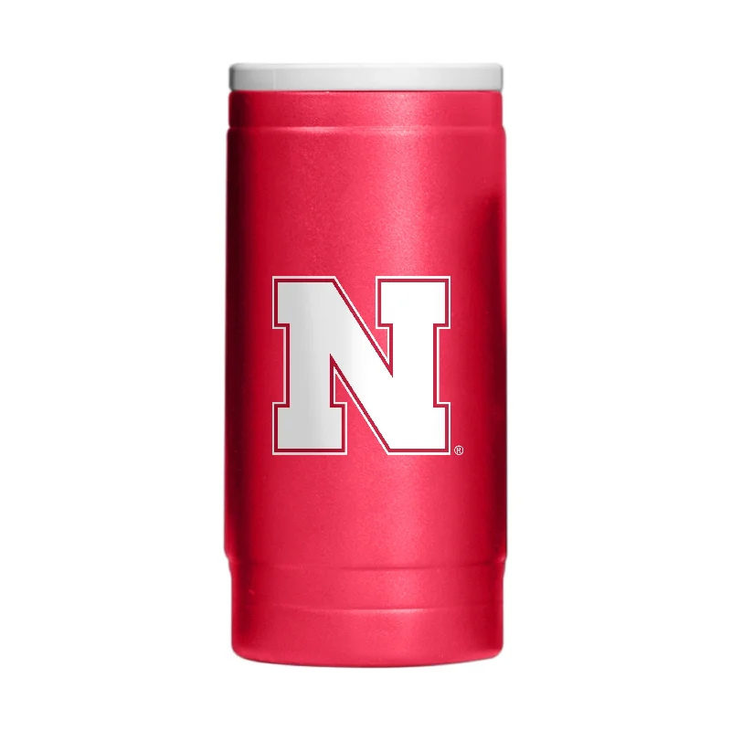 Custom Team Mugs With Unique Designs-Nebraska 12oz Gameday Powder Coat Slim Can Coolie