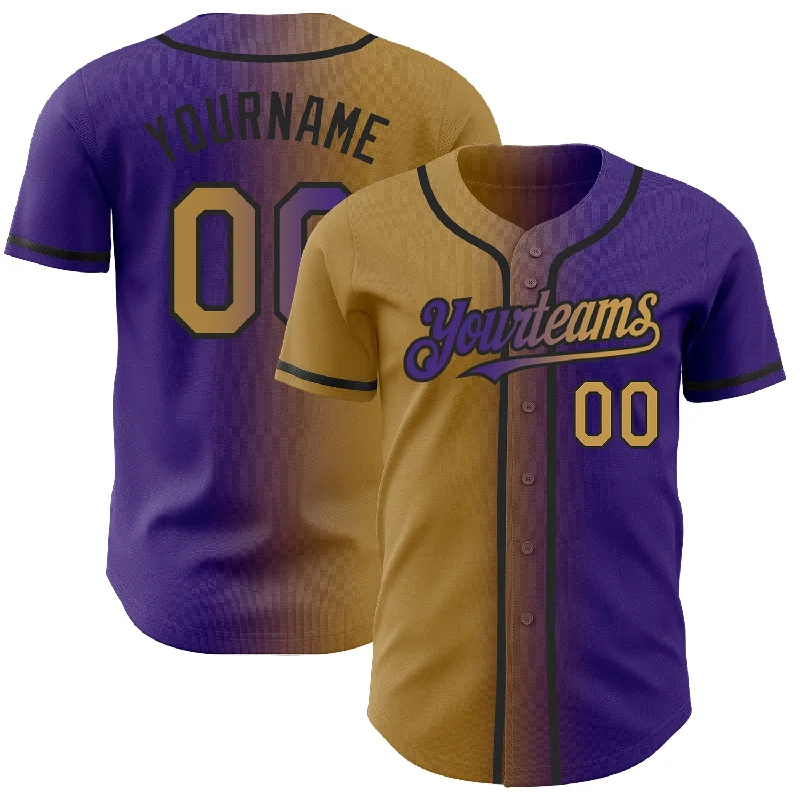 Personalized Baseball Jerseys For Fundraisers-Custom Purple Old Gold-Black Authentic Gradient Fashion Baseball Jersey