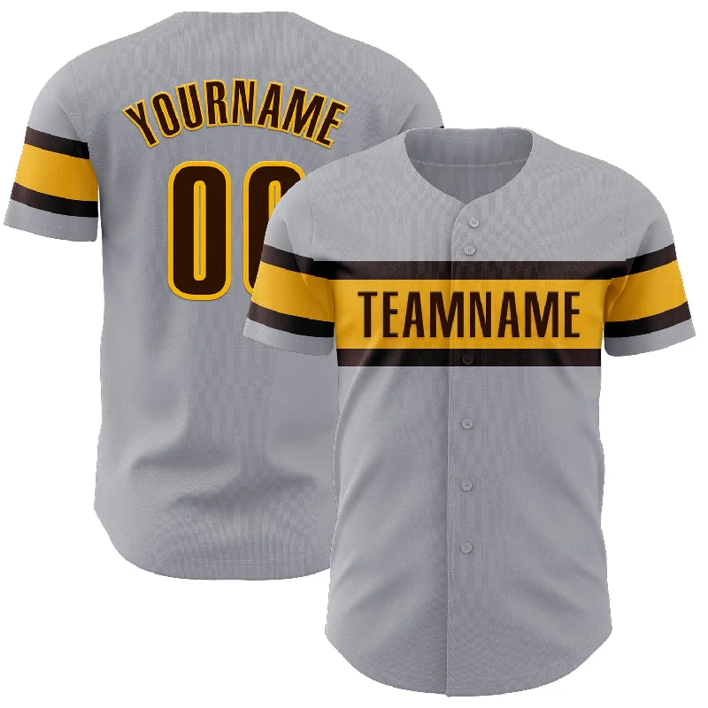 Custom Baseball Jerseys For Limited-Time Offers-Custom Gray Brown-Gold Authentic Baseball Jersey