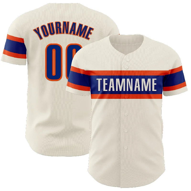 Personalized Baseball Jerseys With Embroidered Names-Custom Cream Royal-Orange Authentic Baseball Jersey