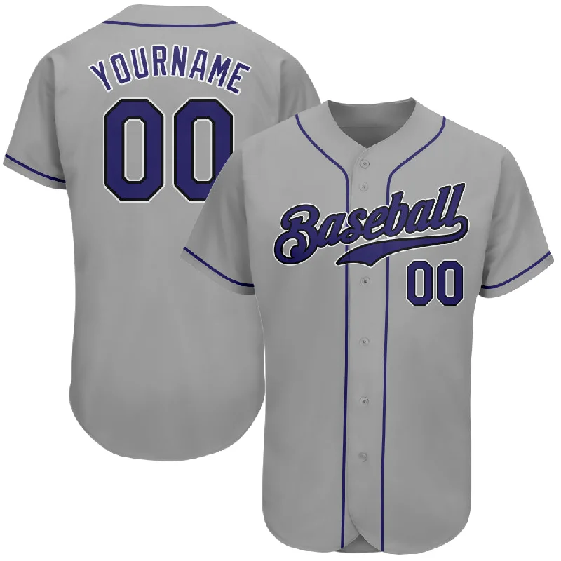 Custom Baseball Jerseys For Training Camps-Custom Gray Purple-Black Authentic Baseball Jersey