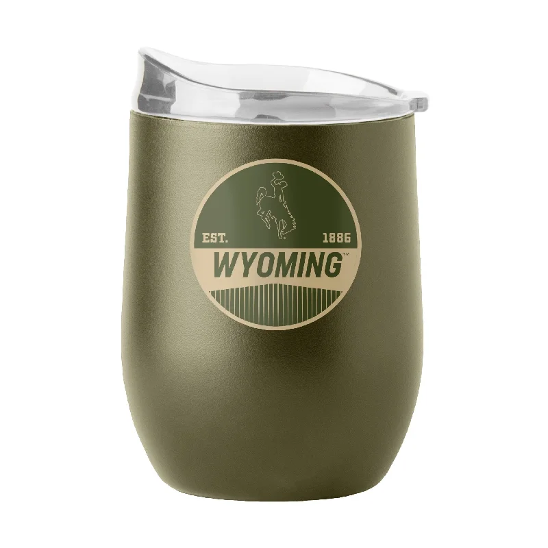 Custom Team Mugs With Bold Team Designs-Wyoming 16oz Olive Badge Powder Coat Curved Bev