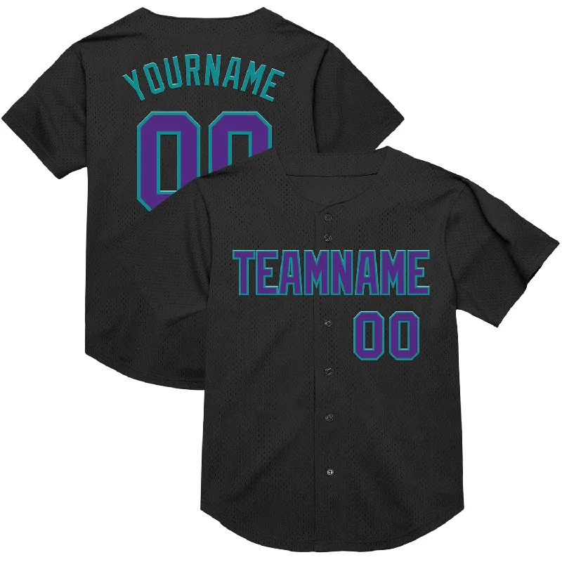 Baseball Jerseys With Team Slogans-Custom Black Purple-Teal Mesh Authentic Throwback Baseball Jersey