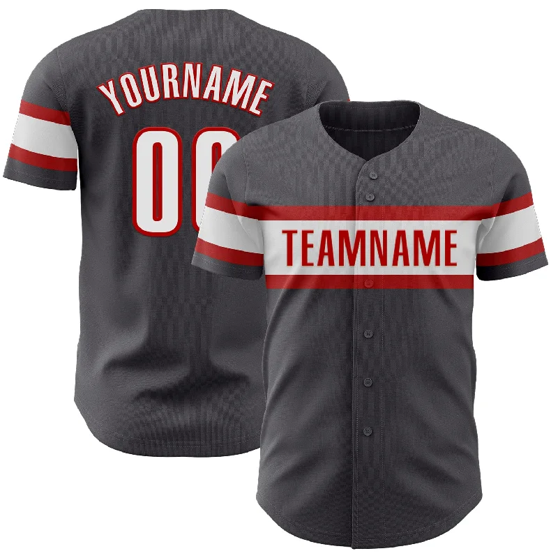 Baseball Jerseys For Special Charity Events-Custom Steel Gray White-Red Authentic Baseball Jersey