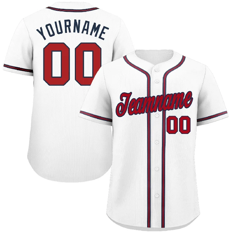 Baseball Jerseys For Special Holiday Events-Custom White Red-Navy Classic Style Authentic Baseball Jersey