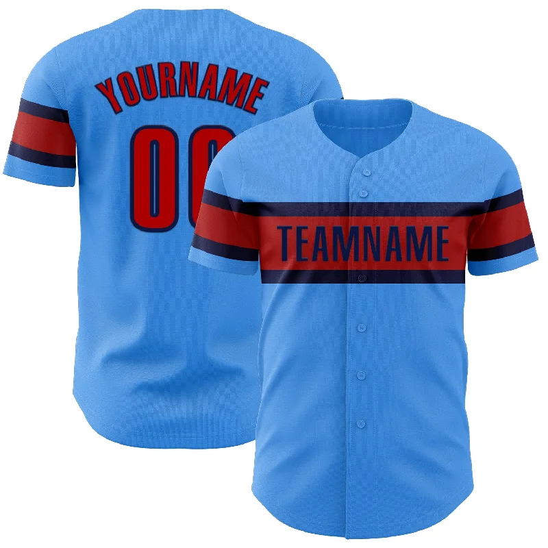 Personalized Baseball Jerseys-Custom Electric Blue Red-Navy Authentic Baseball Jersey