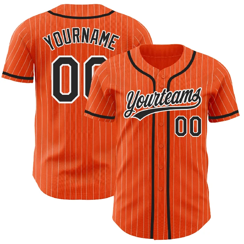 Baseball Jerseys For Sponsor Recognition-Custom Orange White Pinstripe Black Authentic Baseball Jersey