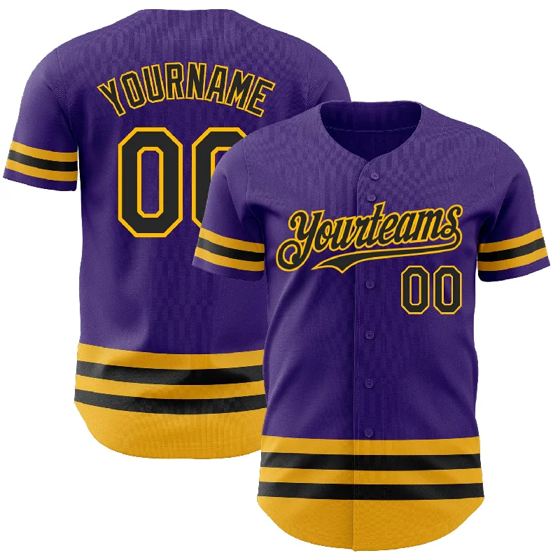 Baseball Jerseys With Bold Number Designs-Custom Purple Black-Gold Line Authentic Baseball Jersey