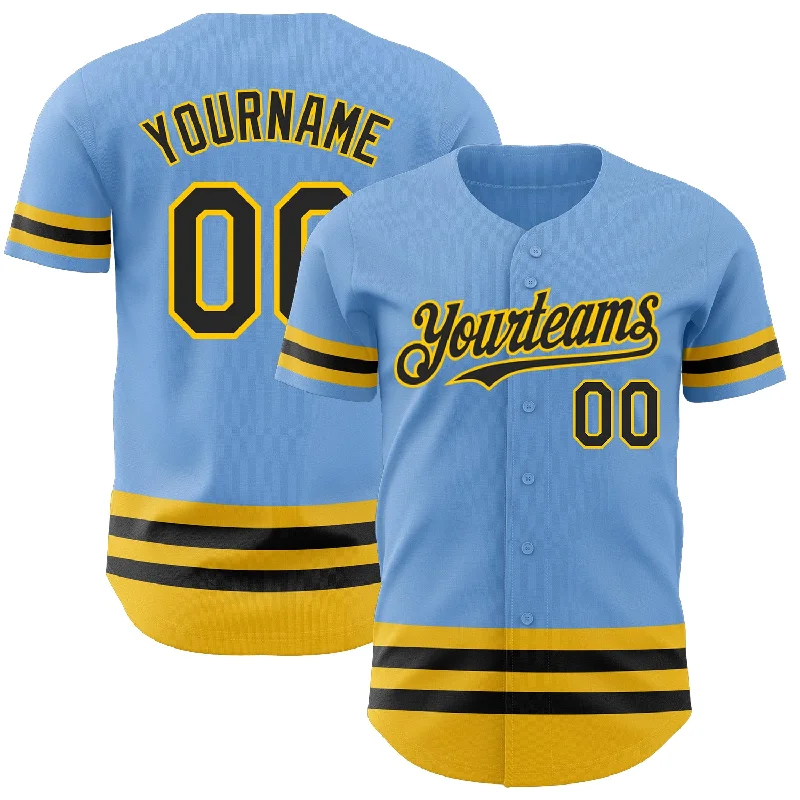 Personalized Baseball Jerseys For Alumni Associations-Custom Light Blue Black-Yellow Line Authentic Baseball Jersey