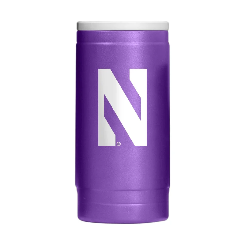 Team Mugs With Custom Logos-Northwestern 12oz Flipside Powder Coat Slim Can Coolie