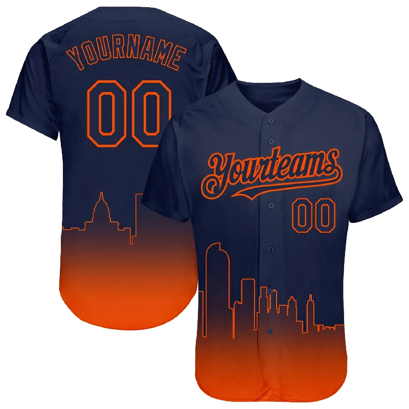 Personalized Baseball Jerseys For Local Leagues-Custom Navy Orange 3D Denver City Edition Fade Fashion Authentic Baseball Jersey