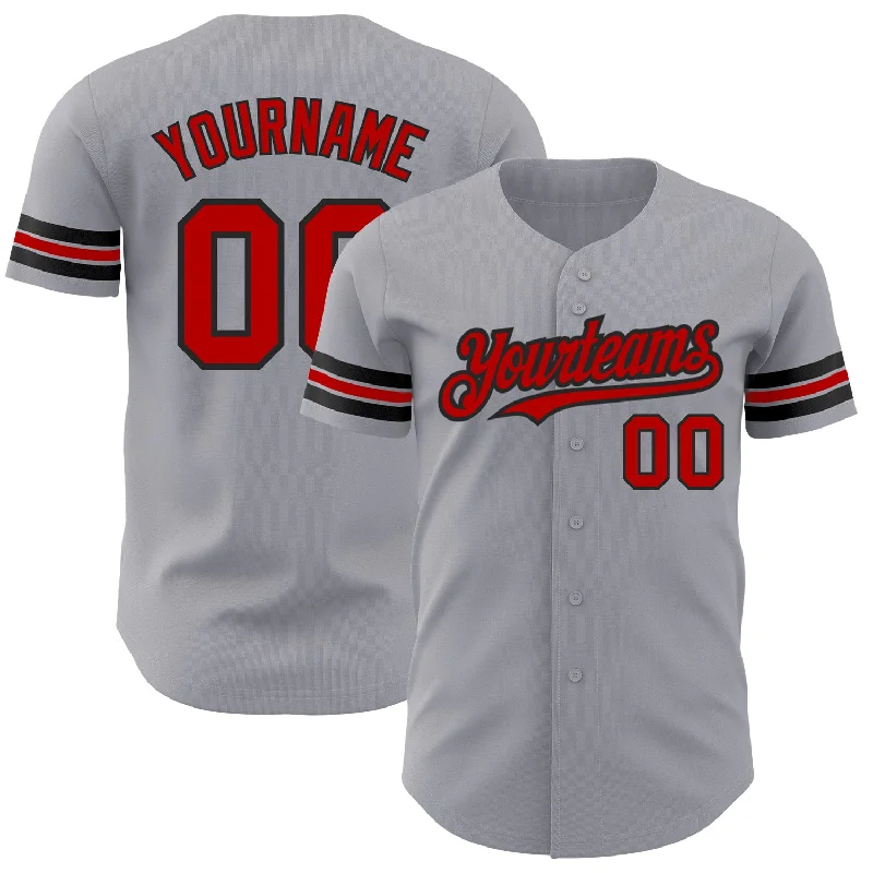 Custom Baseball Jerseys For International Teams-Custom Gray Red-Black Authentic Baseball Jersey