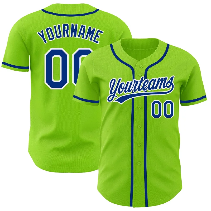 Personalized Baseball Jerseys For Awards Ceremonies-Custom Neon Green Royal-White Authentic Baseball Jersey