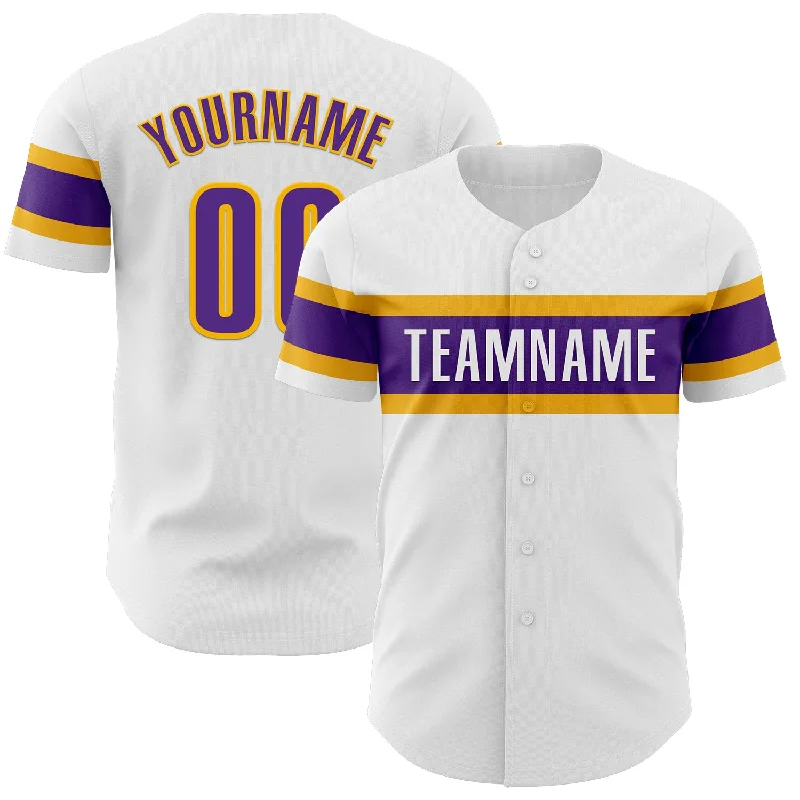 Custom Baseball Jerseys For Player Recognition-Custom White Purple-Gold Authentic Baseball Jersey