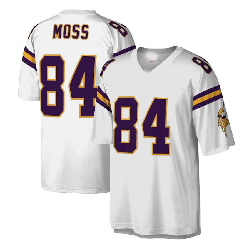 Rugby Jerseys With Team Logos-MN.Vikings #84 Randy Moss Mitchell & Ness White Legacy Replica Jersey Stitched American Football Jerseys