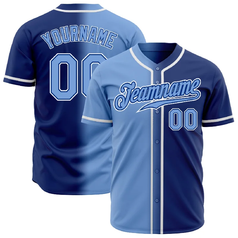 Baseball Jerseys With Embroidered Text-Custom Royal Light Blue-White Authentic Gradient Fashion Baseball Jersey