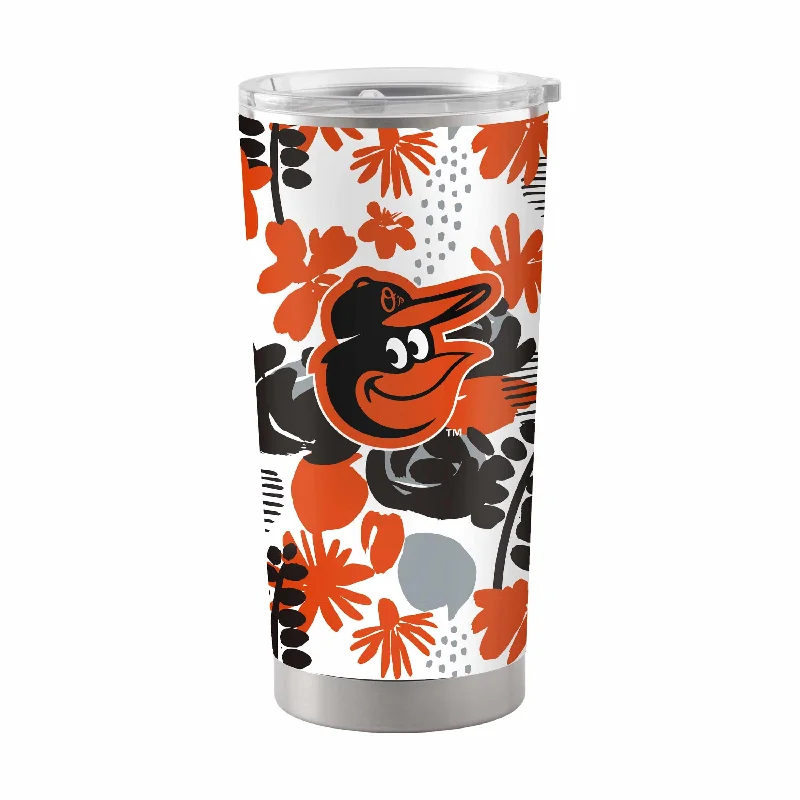 Custom Team Mugs With Inspirational Quotes-Baltimore Orioles 20oz Floral Stainless Steel Tumbler