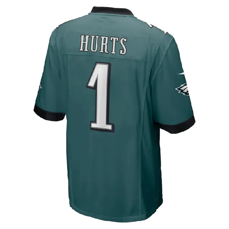 Custom Rugby Jerseys With Sponsorship Branding-P.Eagles #1 Jalen Hurts Midnight Green Team Game Jersey Stitched American Football Jerseys