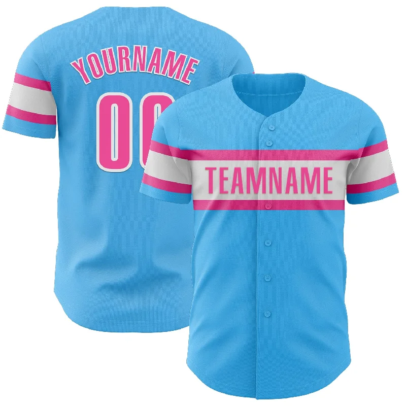 Baseball Jerseys With Custom Fit & Comfort-Custom Sky Blue Pink-White Authentic Baseball Jersey