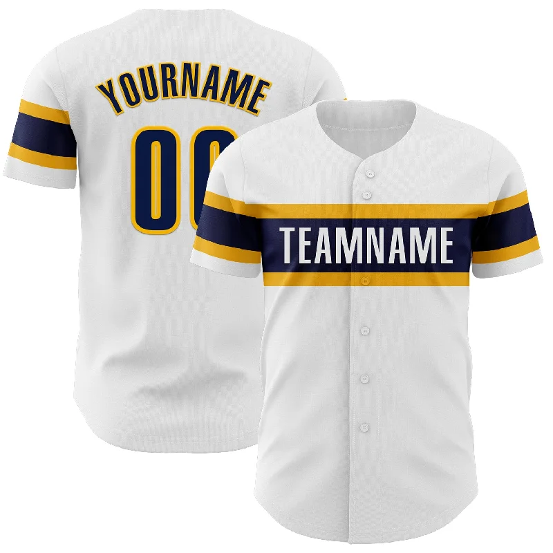 Custom Baseball Jerseys For Local Leagues & Clubs-Custom White Navy-Gold Authentic Baseball Jersey