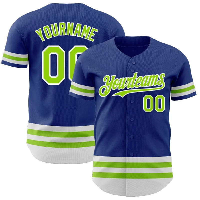 Personalized Baseball Jerseys With Team Logos-Custom Royal Neon Green-White Line Authentic Baseball Jersey