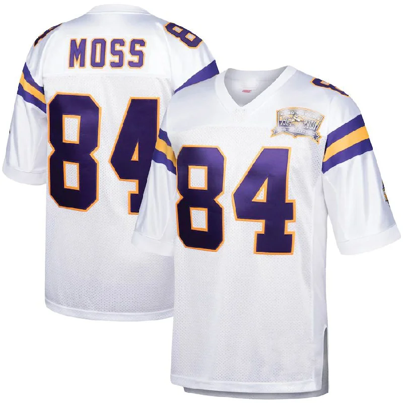 Youth Rugby Jerseys-MN.Vikings #84 Randy Moss Mitchell & Ness White 2000 Authentic Throwback Retired Player Jersey Stitched American Football Jerseys