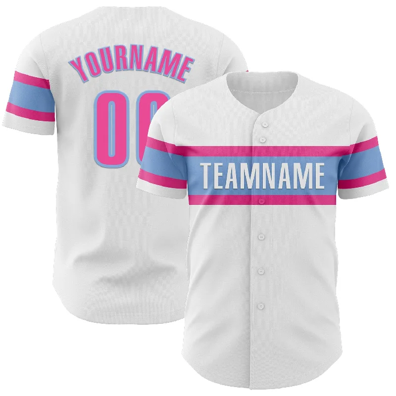 Custom Baseball Jerseys For Professional Teams-Custom White Pink-Light Blue Authentic Baseball Jersey