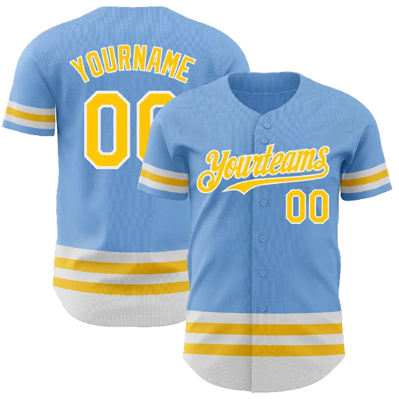 Baseball Jerseys With Custom Team Colors & Patterns-Custom Light Blue Yellow-White Line Authentic Baseball Jersey