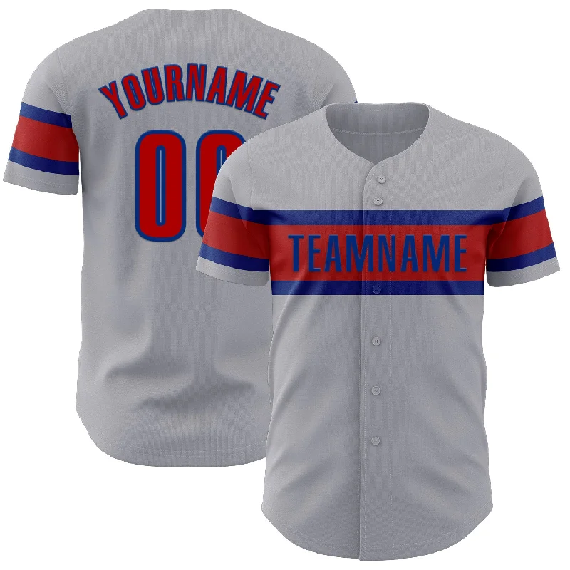 Baseball Jerseys With Player Stats & Custom Designs-Custom Gray Red-Royal Authentic Baseball Jersey