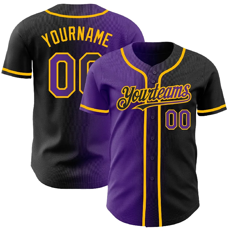 Personalized Baseball Jerseys For Team Fan Clubs-Custom Black Purple-Gold Authentic Gradient Fashion Baseball Jersey