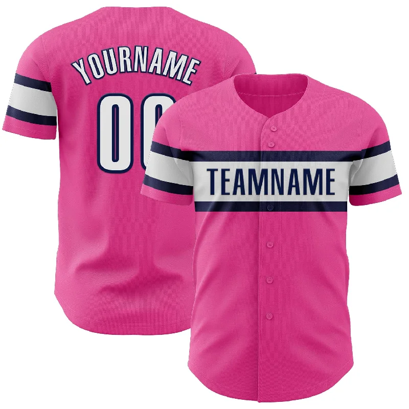 Custom Baseball Jerseys For Special Projects-Custom Pink White-Navy Authentic Baseball Jersey