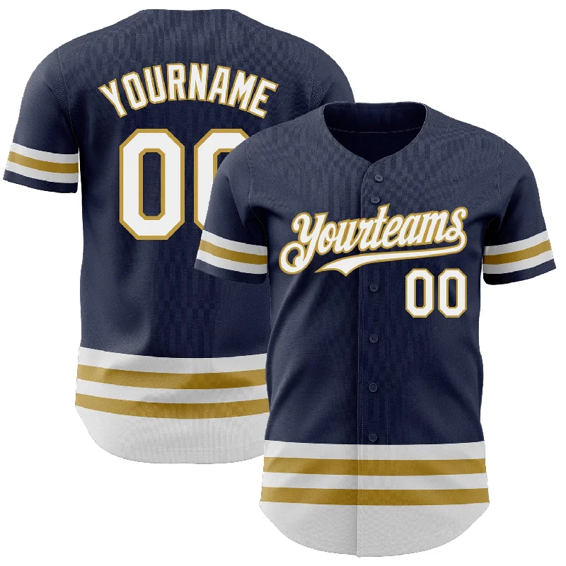 Baseball Jerseys With Custom Text-Custom Navy White-Old Gold Line Authentic Baseball Jersey