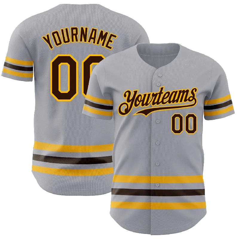 Custom Baseball Jerseys For Tournament Prizes-Custom Gray Brown-Gold Line Authentic Baseball Jersey