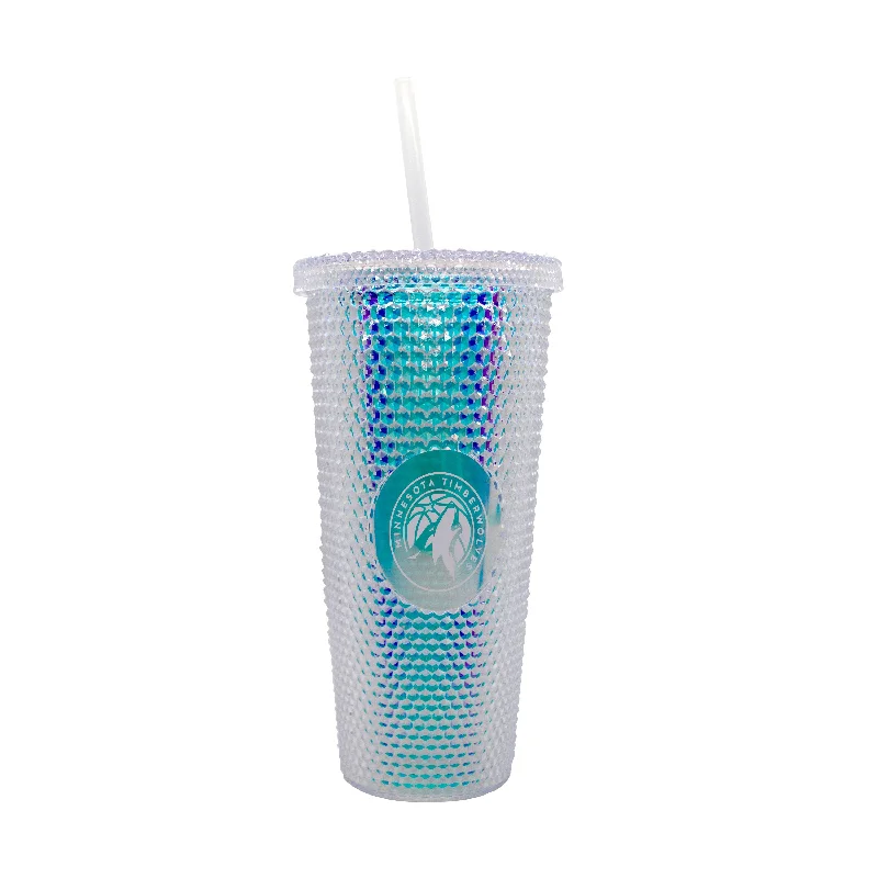 Custom Team Mugs For League Players-Minnesota Timberwolves 24oz Iridescent Studded Tumbler